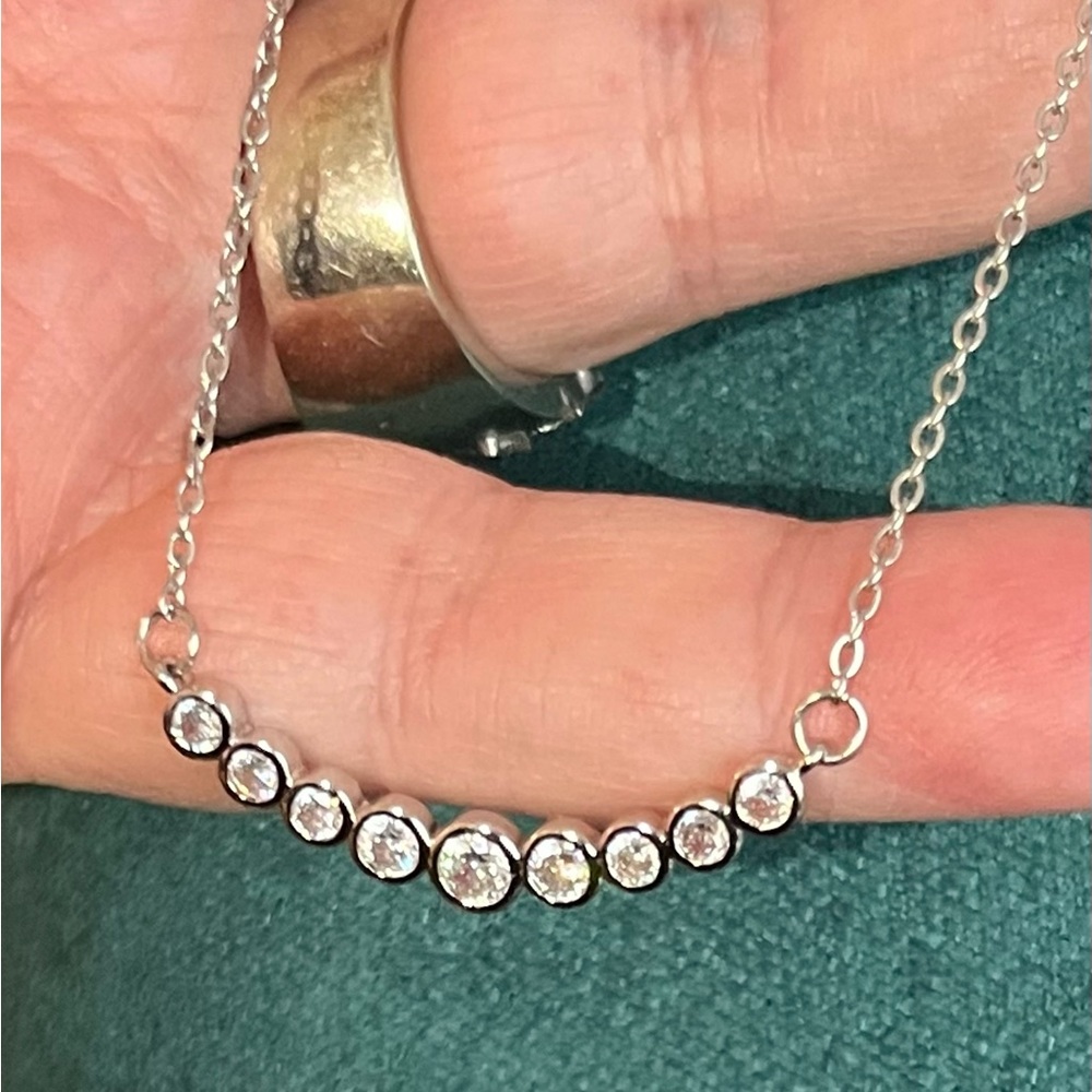 Elegant Silver CZ Diamond Necklace 18-18” adj Perfect for Layering!